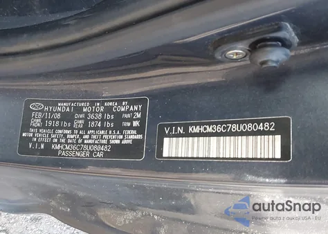 2008 Hyundai Accent Gs z USA, uszkodzony, nr VIN KMHCM36C78U080482